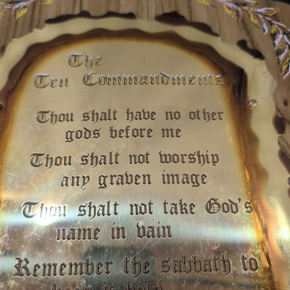 Vintage Ten Commandments Wood Metal Wall Plaque Religious Christian Home Decor - Picture 2 of 8
